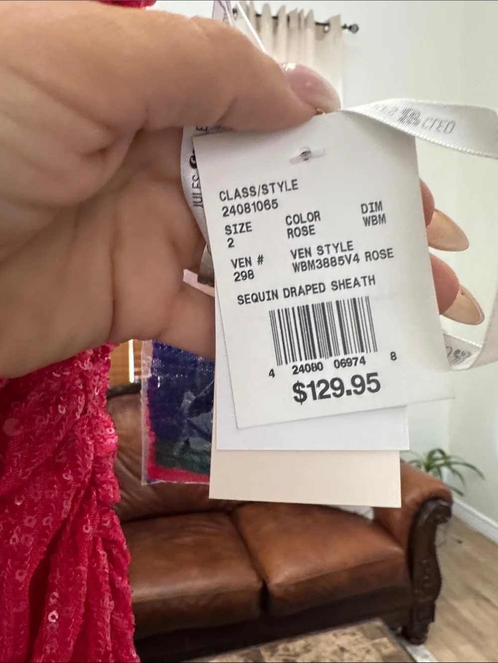 Red Sequin Draped Evening Dress - Size 2